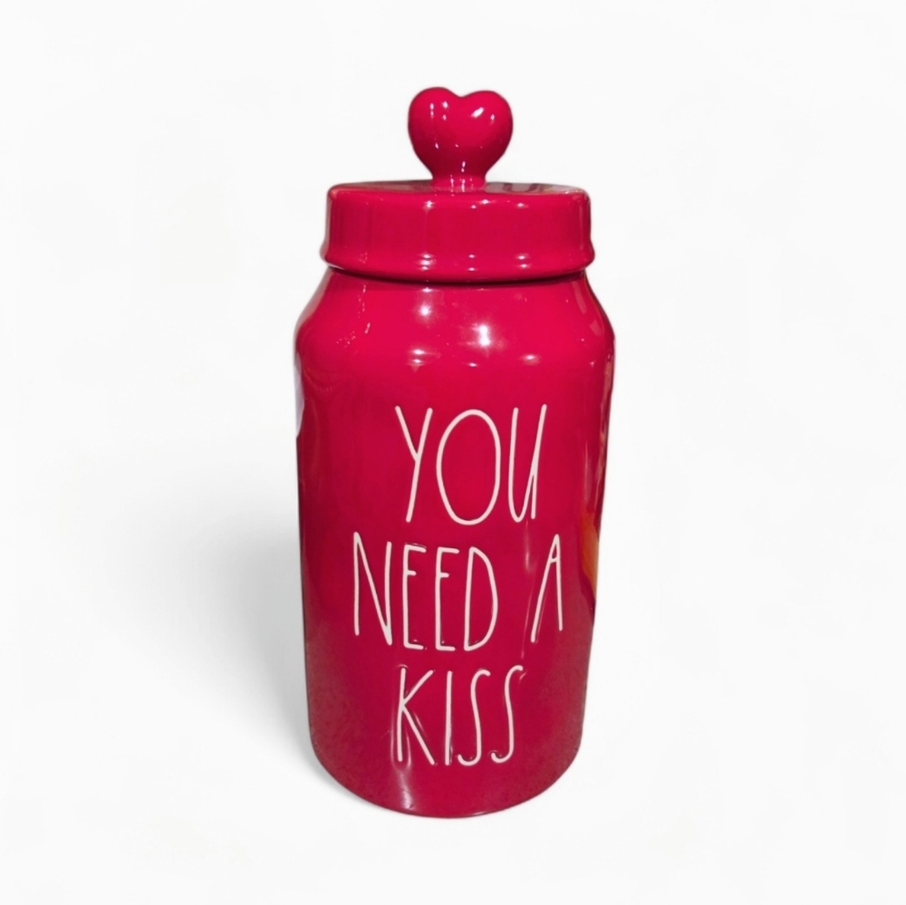 Rae Dunn Red Heart Valentine's Canister You‎ Need A Kiss HTF RARE